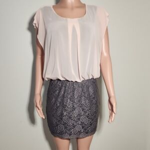 Speechless Blush and Gray Mini Dress